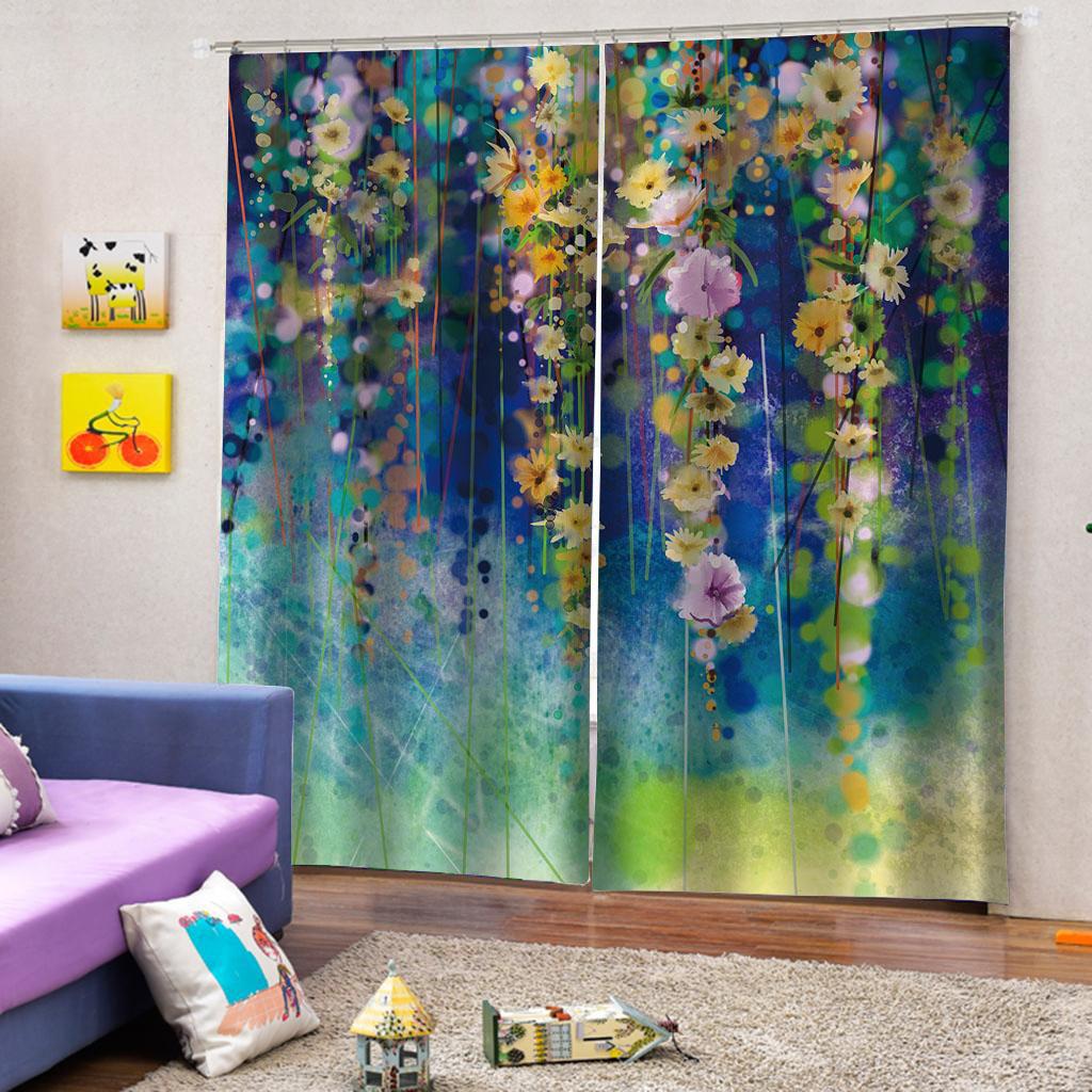 Květinové Barevné Elegantní Levné Moderní Luxusní 2 Kusy Tenké Závěsy do Obývacího Pokoje Ložnice Okenní Závěsy Domácí Dekorace Doprava Zdarma
