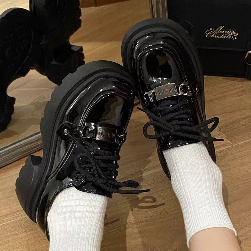 Small leather shoes women's new autumn versatile lace-up retro casual niche platform single shoes