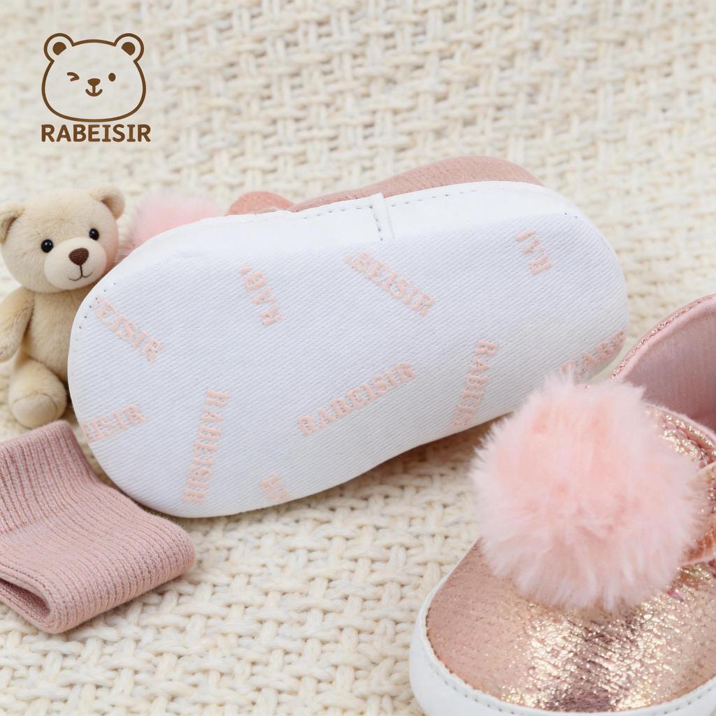 Pom-Pom Baby First Walker Shoes - Non-Slip Toddler Floor Shoes with Rabbit Design for Spring and Autumn