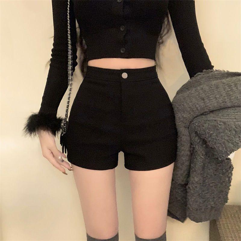 New Black Lower Body Missing Spring Shorts for Women In Summer High Waist Slimming A-line Tight Stretch Hot Pants