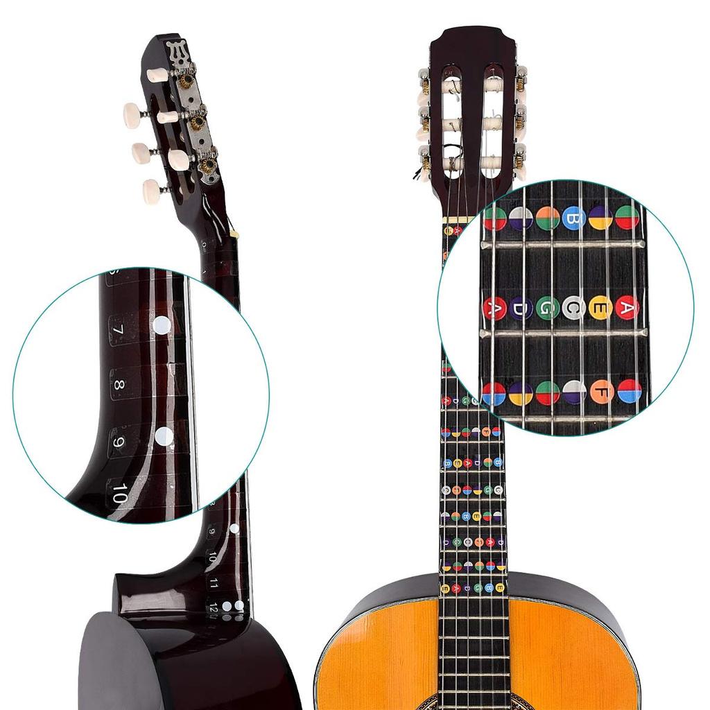 Kwmobile Guitar Fingerboard Arrangement Sticker Fret Sticker Color Coded For Beginners Kids Practice Dual Use Transparent - - Acoustic/Electric -