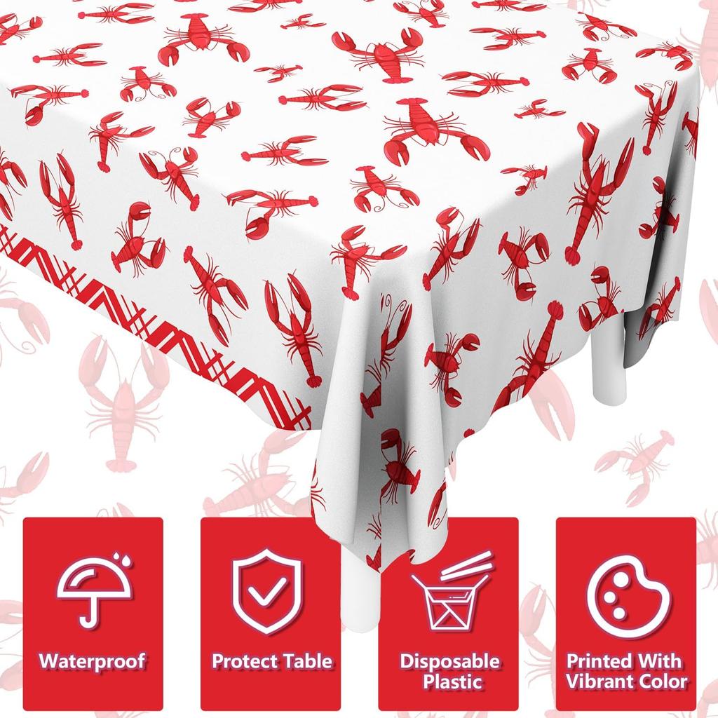 4Pcs Crawfish Tablecloth Birthday Party White and Red Crawfish Table Covers 51 x 86 Rectangle Lobster Table Cloth for Birthday Party Baby Shower
