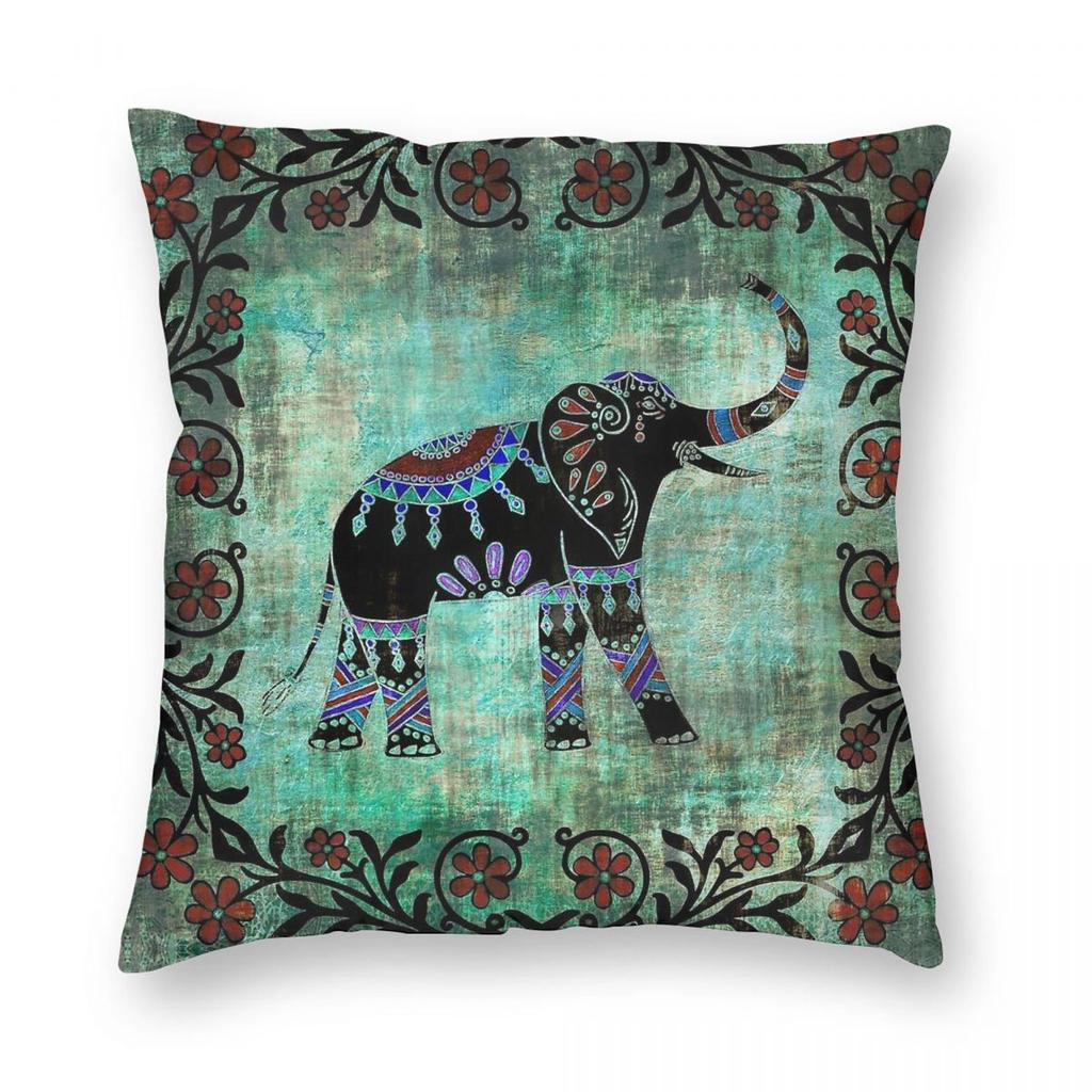 Indian Elephant Asian Floral Square Pillowcase Polyester Linen Velvet Printed Decorative Throw Pillow Case Home Cushion
