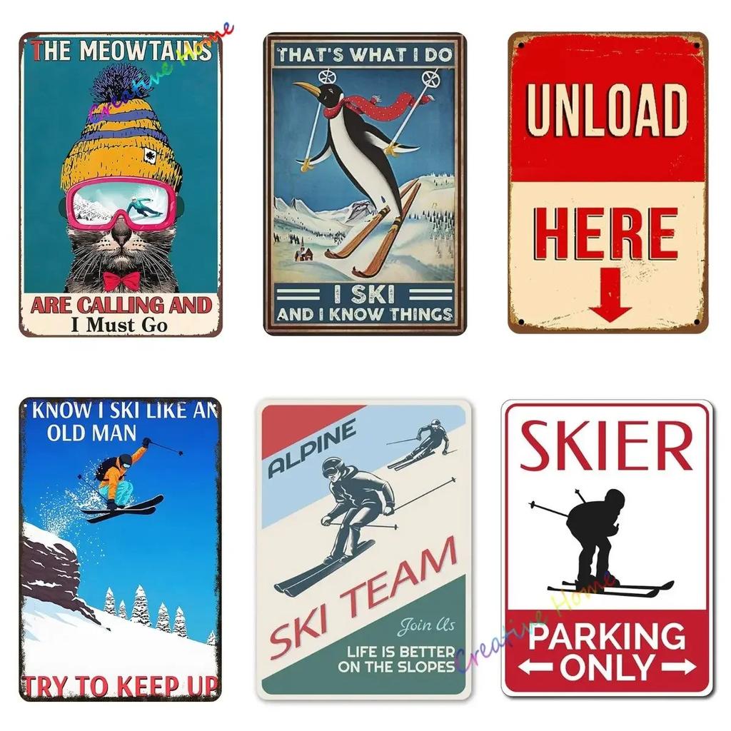 Eat Sleep Ski Metal Sign Skiing Tin Sign Wall Decor for Sport Cabin Lodge Mountain Skiing Decor Perfect Decorative Sign 8x12i