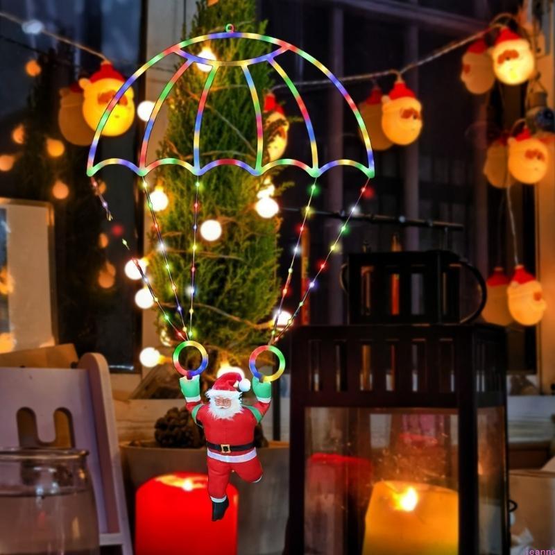 Christmas Santa Parachute Hanging Light Waterproof Roof Decoration Lights Holiday Party Lighting String Decorative Lamp
