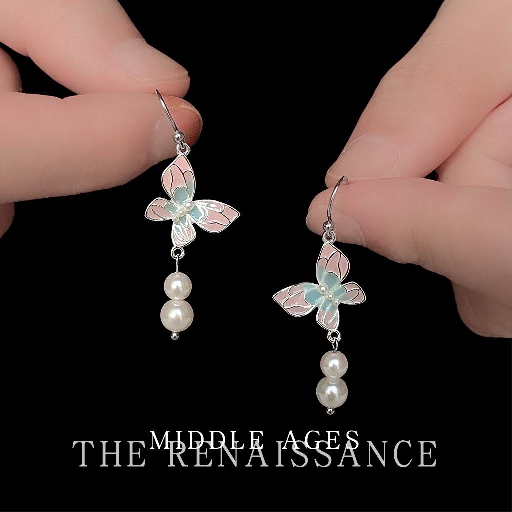 

Wind literary retro enamel dripping earrings gradual change oil painting butterfly earrings ear jewelry