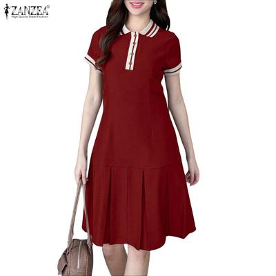 Women Summer Classic Collar Short Sleeve Casual Dress