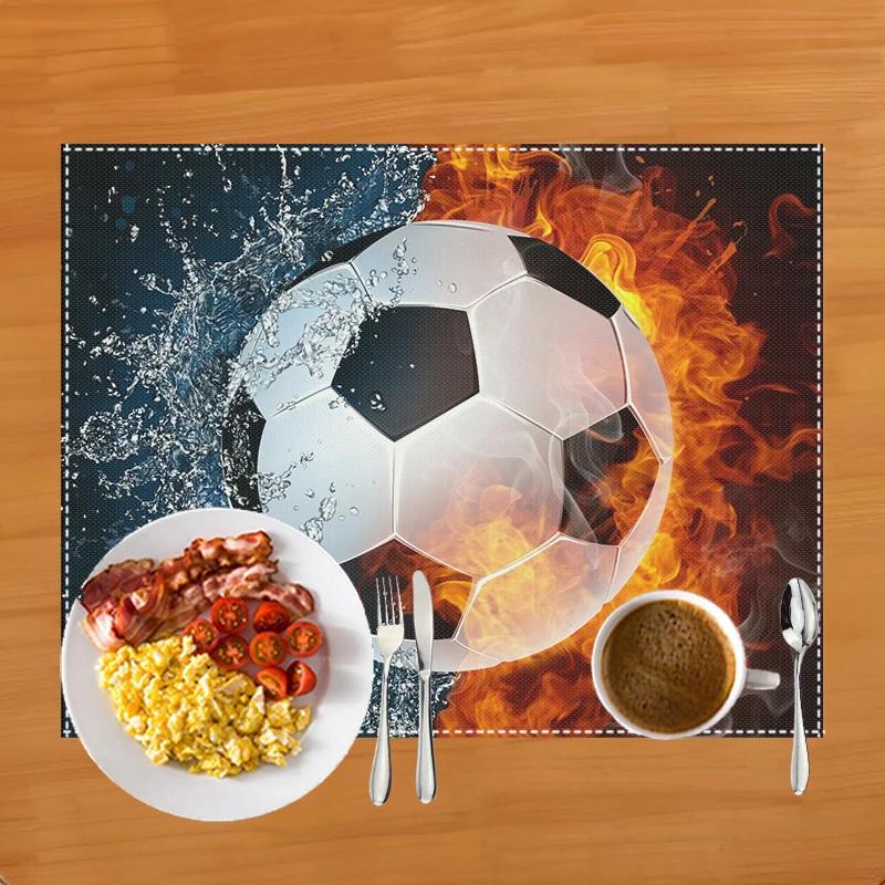 Fußballfeld Druck Platzset für Esstisch Leinen Tischgeschirr Matte Kaffeetassenuntersetzer Esstischmatten Küchenzubehör