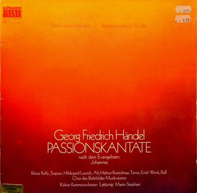 LP Record GEORG FRIEDRICH HÄNDEL - Passionskantate Nach Dem Evangelist AMS3515 Schwann Musica 1969 Germany Classical Used