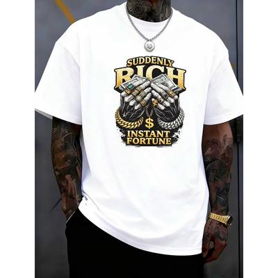 Taglie europeeT-shirt con Stampa Mani e Gioielli da Uomo, T-shirt a Maniche Corte Stile Streetwear Europeo e Americano - Morbida,