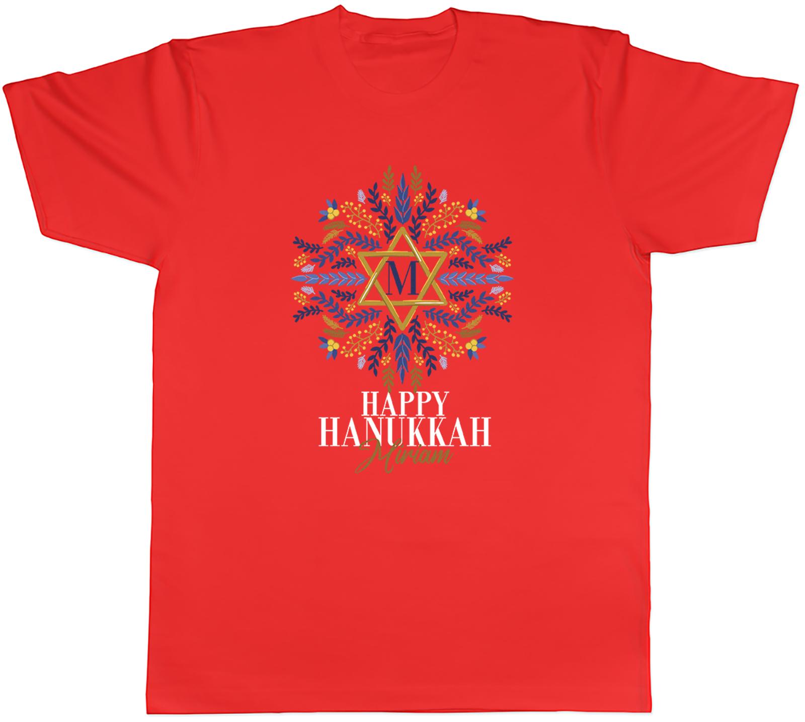 Personalised Happy Hanukkah Unisexs TShirt Floral Star Any Name Jewish Tee Gift S