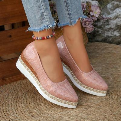 Lässige Keilabsatz-Pumps Damen 2025 Sommer Spitzschuh Mittelhoher Absatz Rutschfeste Loafer-Pumps Bequeme Weiche Hanfsohle Schuhe Damen