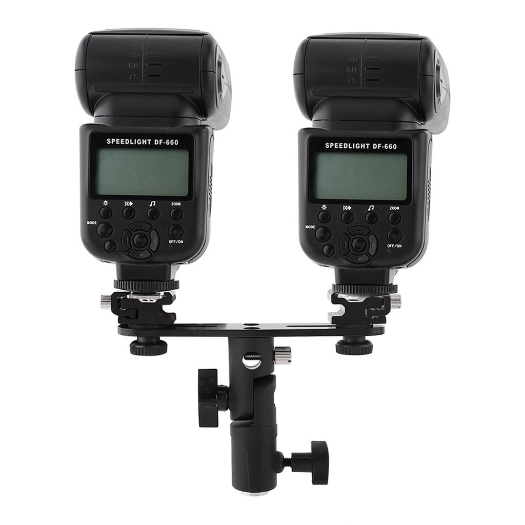 Black Double Hot Shoe Flash Umbrella Holder Light Stand Bracket For Photo Video Photography