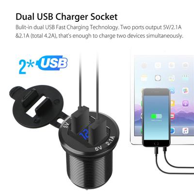 12V Çift USB Port 4.2A Araç Çakmak Şarj Soketi LED Dijital Voltmetre Alüminyum
