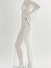 Women's Crochet Long Sleeve Backless Mesh Knit Swimsuit Cover Up Beach Maxi Dress