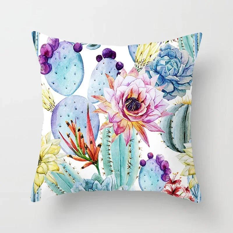 Tropical Cactus Summer Plants Pattern Double-sided Printed Pillow Cover Short Plush Suitable Living Sofas Throw Cushion Cover