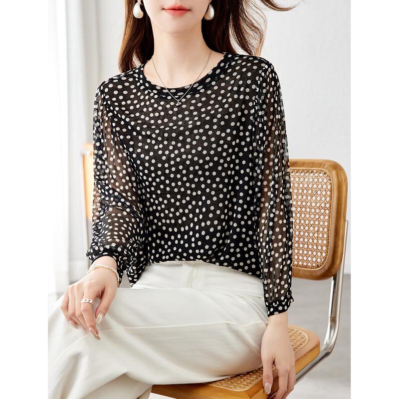 Srcr Women s 100% Mulberry Silk Polka Dot T-shirt XXL