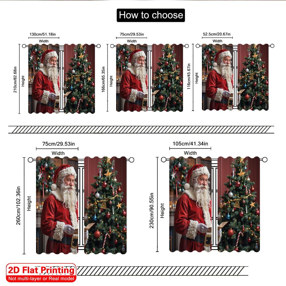 2pcs 2D Flat Printing Merry Christmas Curtain Santa Claus Envelope Christmas Tree Fabric Without Electricity 0 Perfect for