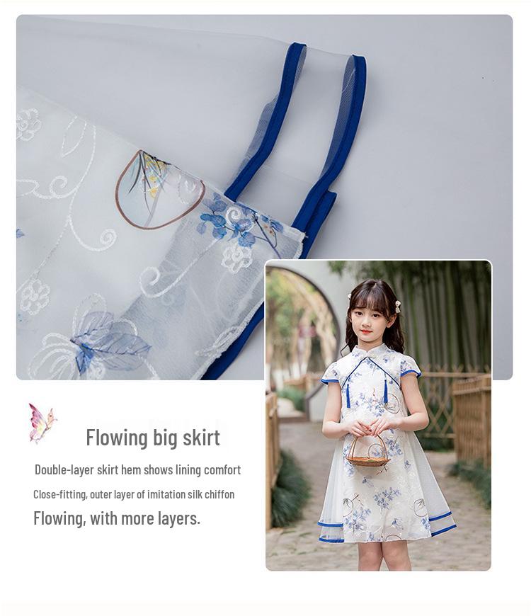 Entzückendes Eisenmädchen Qipao Kleid - Chinesischer Stil Sommer Tang Anzug für Kinder