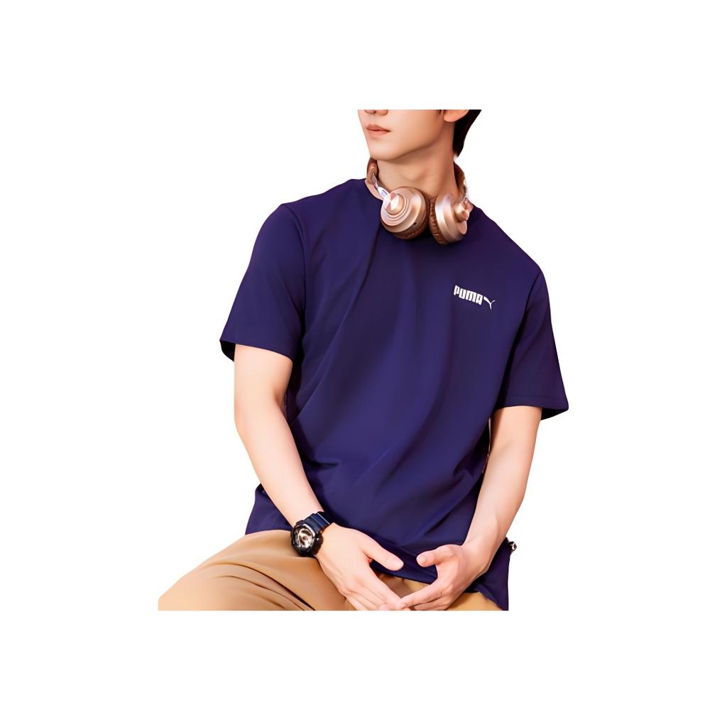 Puma Logo Knitted Crew Neck Short Sleeve T-Shirt Unisex Tops Dark-Blue 691340-06