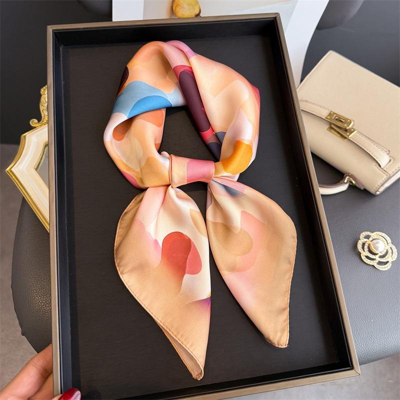 Colorful Printed Silk Feel Square Scarf For Women Summer Sun Protection
