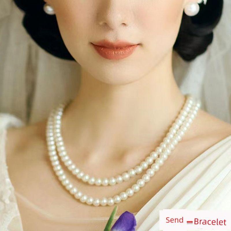 

Cheongsam Ladieswear Multi-Layer Women s Retro Ornament Pearl Necklace G length 40+45cm