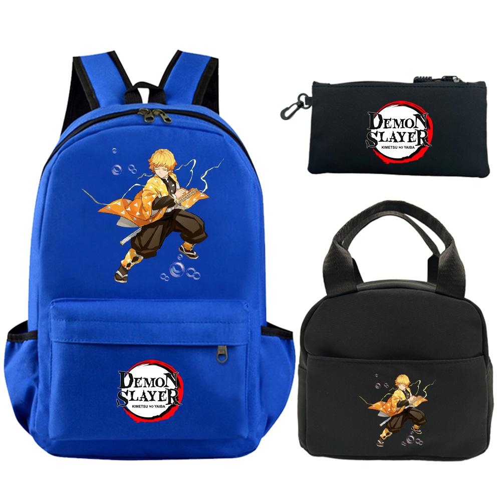 3 st/set Tecknad Demon Slayer Tryckt Ryggsäck med Axelväska Pennfodral för Tonåring Student Stor Kapacitet Vattentät Skolväska Mochila