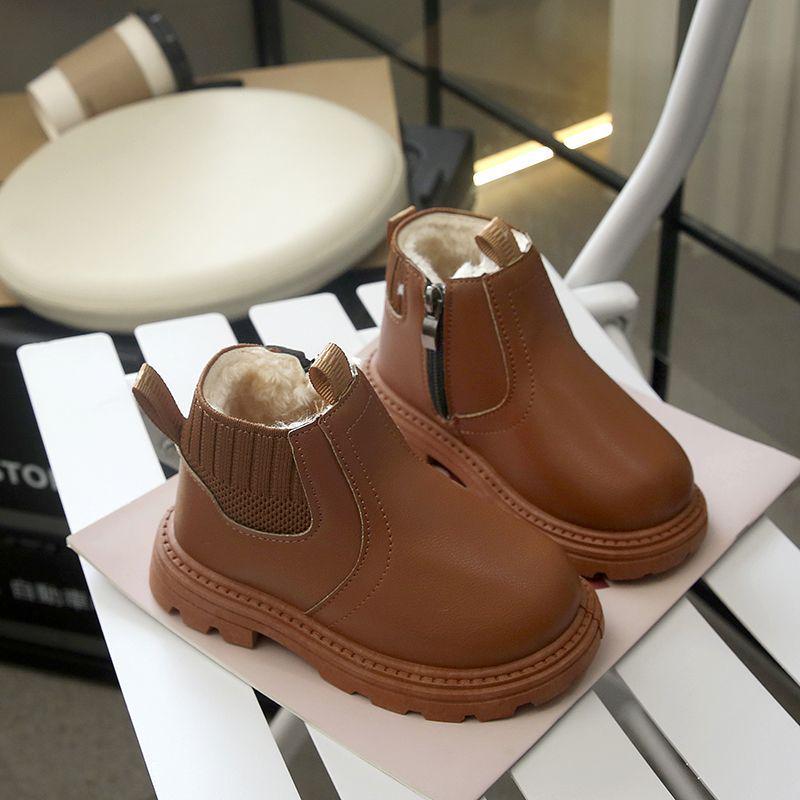 Children's Waterproof Martin Boots with Fleece Lining - Soft-Soled, Non-Slip, British Style Winter Boots