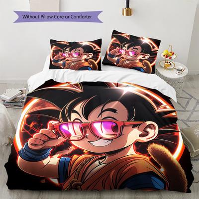 Son Goku Pattern Bedding,Quilt Set Quilt Cover Pillowcase Home Birthday Gift (1 * Duvet Cover + 2 * Pillowcase, Without Core)