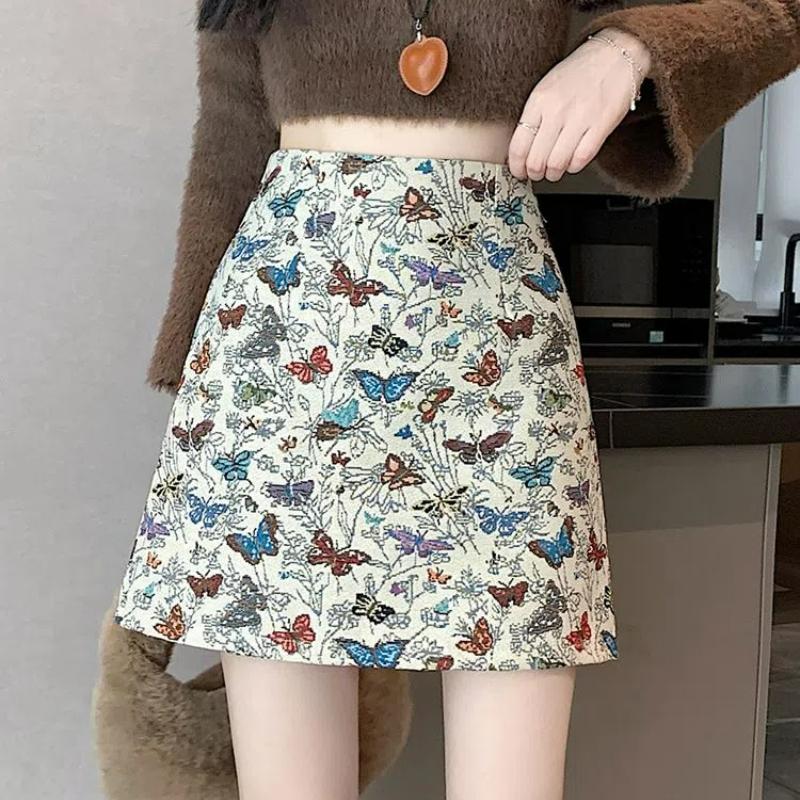 

Женская стильная винтажная юбка А-силуэта с жаккардовой вышивкой бабочек, уличная одежда Y2K, Харадзюку, с высокой талией, милая, шикарная, облегающая, мини-юбка XXL бежевый