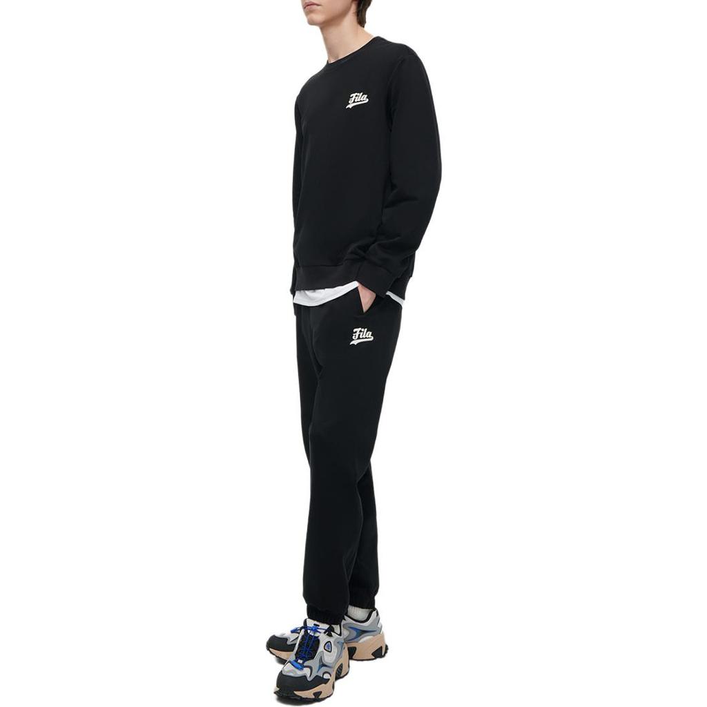 Fila Fusion College Style Fashion Simple Letter Round Neck Knitted Color Block Sweatshirt Men sweatshirt Black T11M342205F-BK