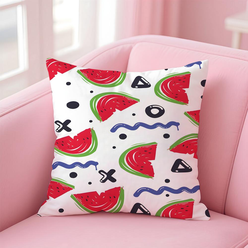 Full Print Pattern of Fruits Art Cushion Cover Pillowcase Short Plush Invisible Zipper Room Sofa Cushion Cover