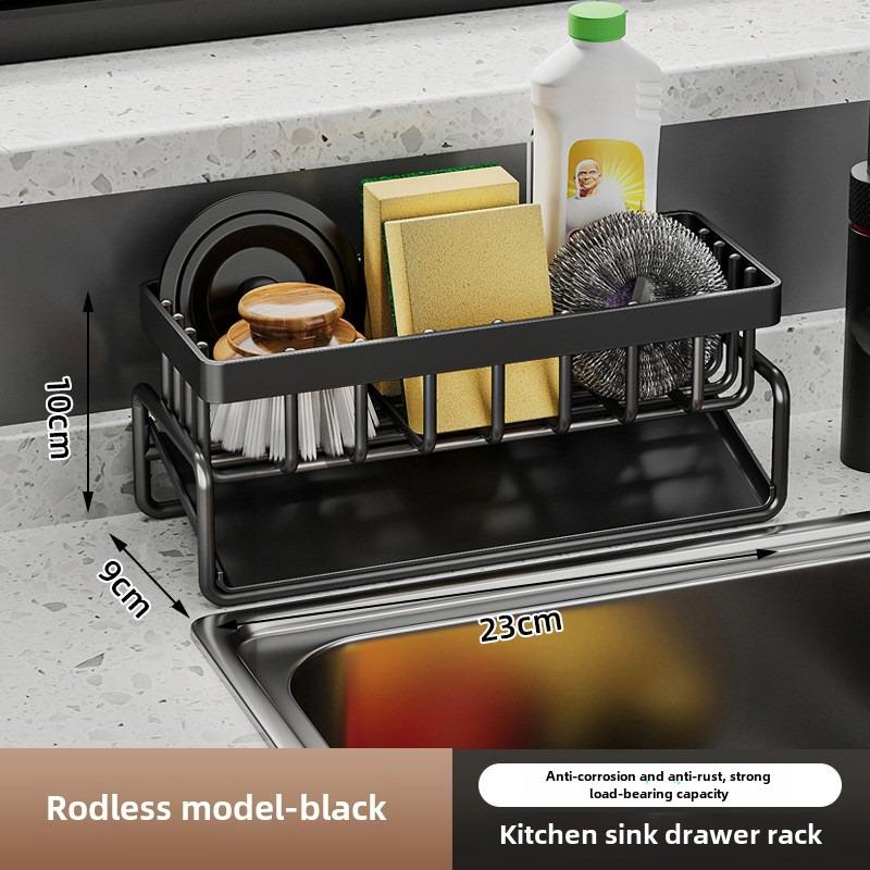 Stainless Steel Kitchen Sink Organizer, Faucet Rack, Sponge Holder, Towel Shelf, Self-Draining Storage for Sink Accessories