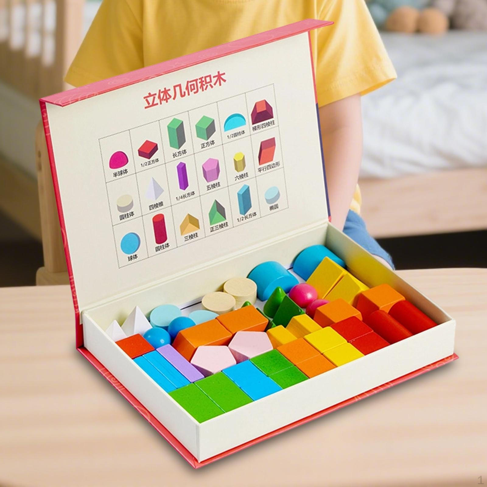 

46 Pieces Geometric Solid Blocks Kids Math Manipulatives Geometry Games Stacking Game Assorted