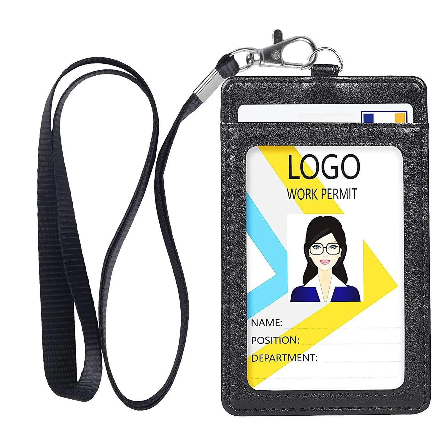 

Pu Leather Staff Work Card Holder with Strap Retractable Clip Badge Reel Employee s Credit Card Cover Case Lanyard ID Name Card