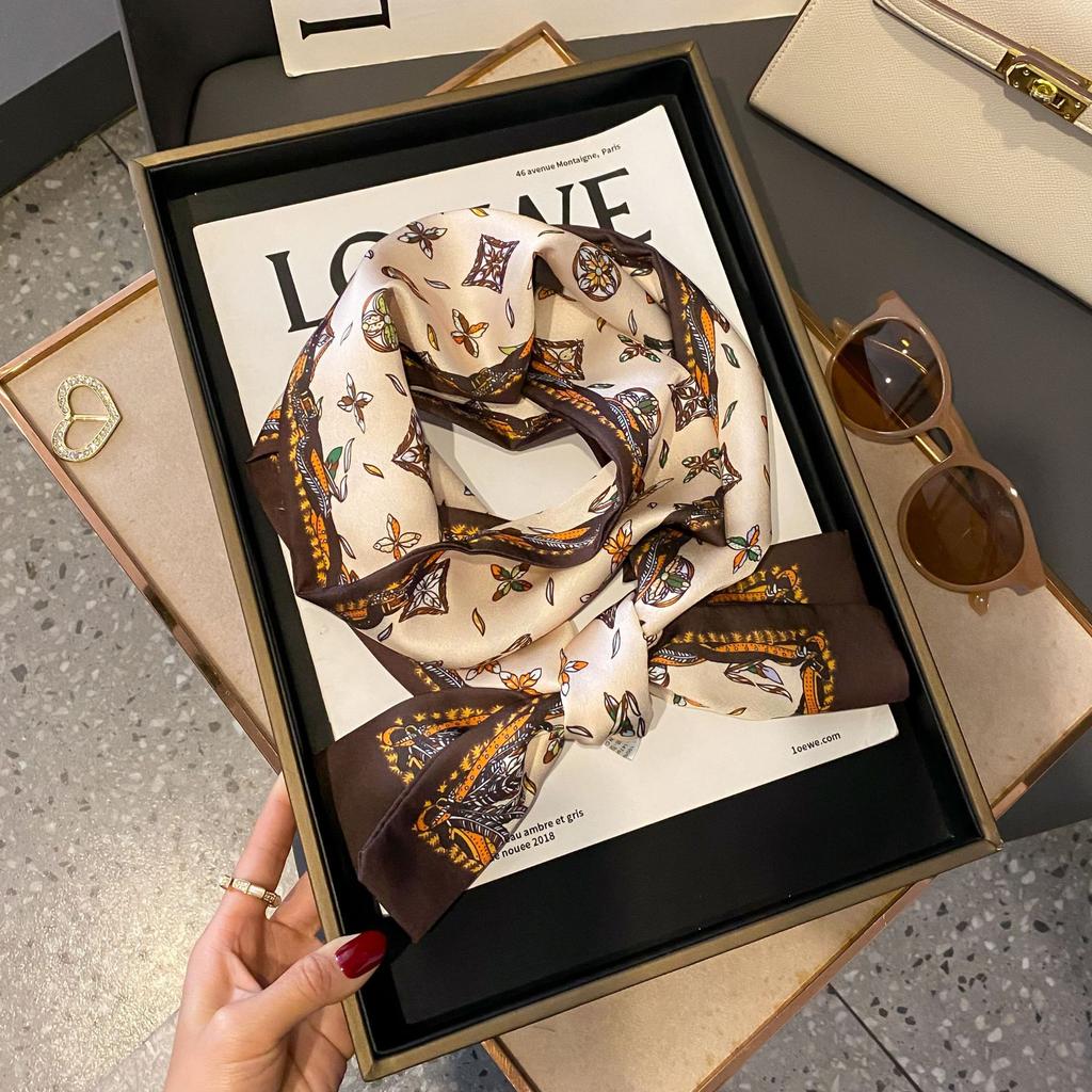 Luxury Women Elegant Boho-Chic Print Scarf Headband Neckerchief Foulard Female Hair Scarfs Neck Tie Skinny Scarves Soft Satin