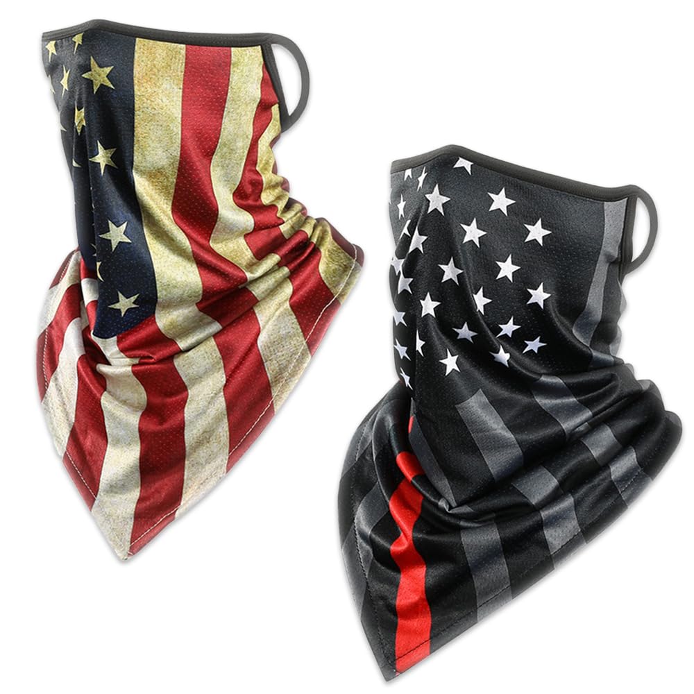 

HIRAISM Motorcycle Fishing Face , Neck Cover, Ear Hook, Set of 2, USA Flag