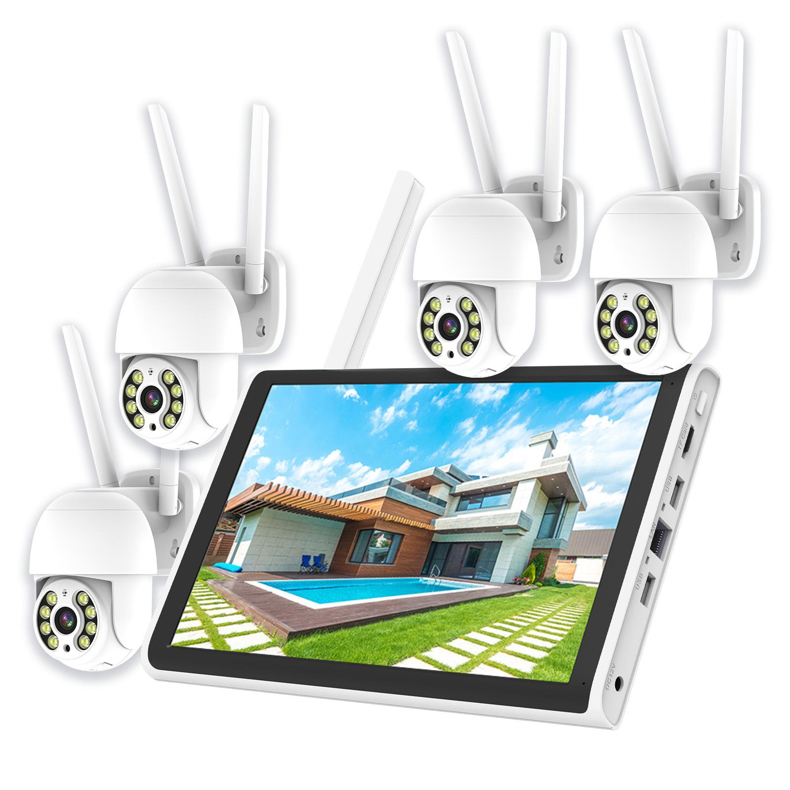 

2K Wireless Security Camera System with 10.1 Inch Monitor NVR + 4pcs Wall-mounted Security Cameras EU Plug
