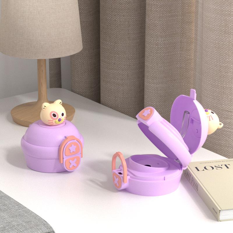 Stainless steel cartoon boys and girls cute large capacity straw water cup