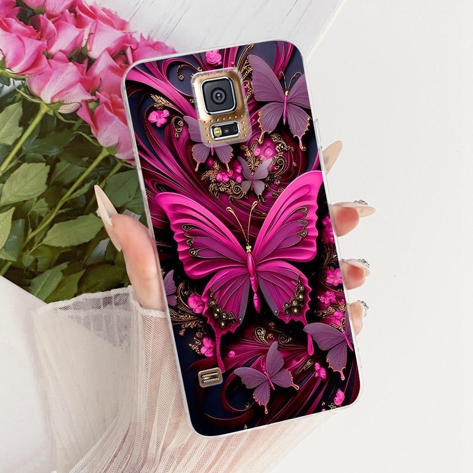 Transparent For Samsung S5 Case Fashion Butterfly Cute Cat Funny Painted Cover For Samsung Galaxy S5 SM-G900F SM-G900M Casing