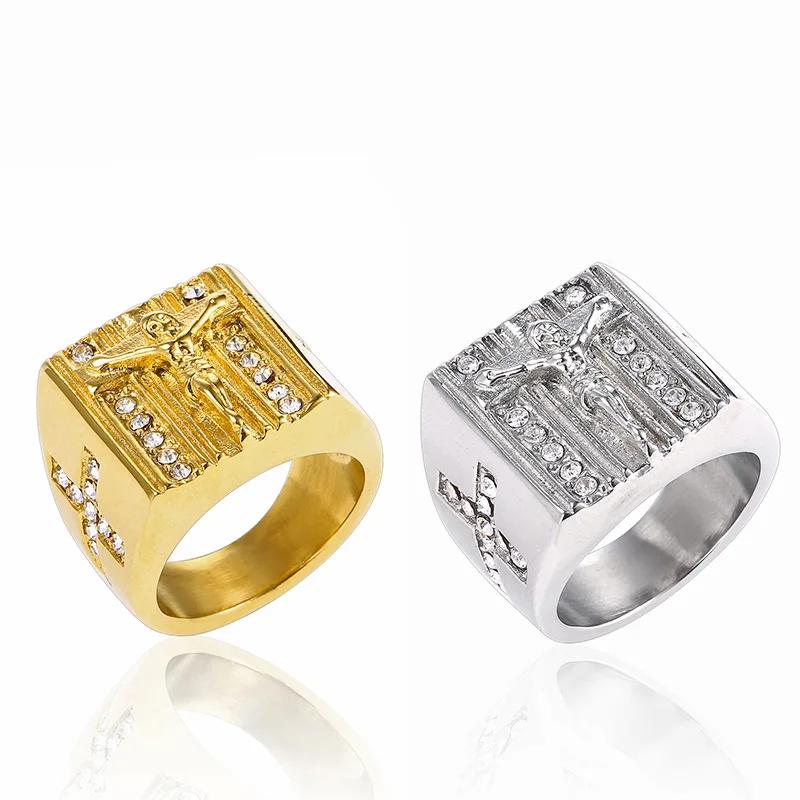 Fashion Vintage Holy Cross Signet Ring Prayer Christian Jesus White Cub Zirconia Wedding Finger Ring Creative Gift Wedding