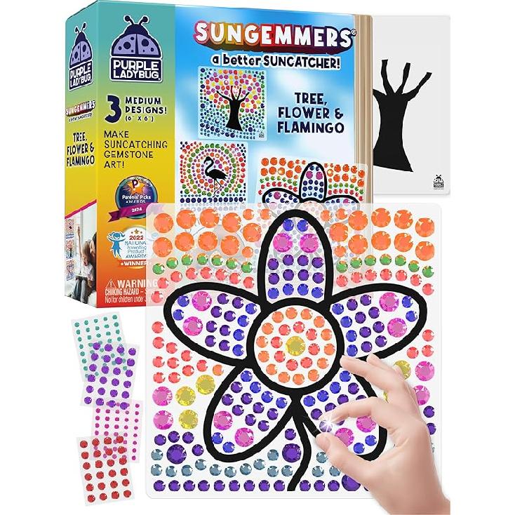 PURPLE LADYBUG SUNGEMMERS Suncatcher Gem Art for Kids - Fun Valentines Day Crafts for Ages 6-12, Birthday Gift for Girls 6-8, 8-12, Arts & Crafts