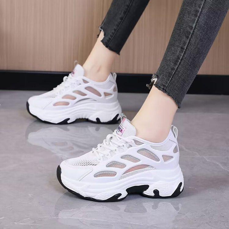 Mesh Women's Platform Shoes Fashion Height-enhancing Breathable Casual Shoes 2025 Summer Comfortable Soft-soled Sneakers Tenis