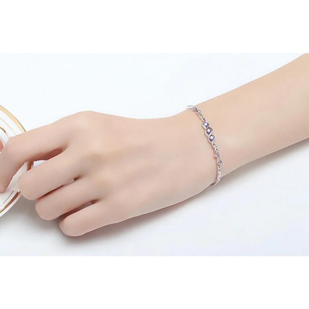 925 Silver Angel Heart Bracelet Luxury Wedding Jewelry with Purple Clear Crystal Zirconia Elegant Gift for Her