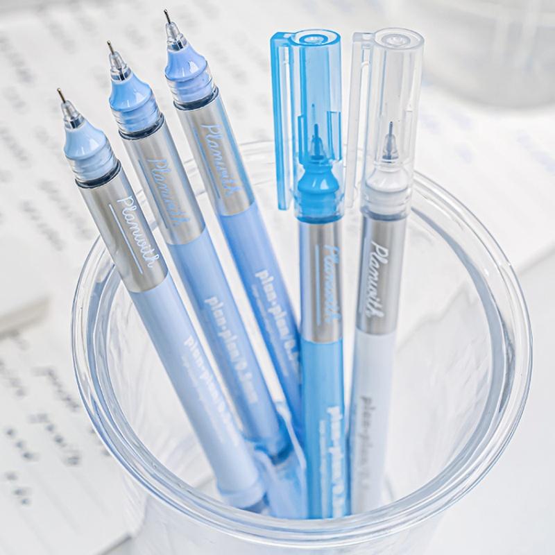 5pcs Gradient Blue Color Gel Pen for Kids Simplicity Korean Fashion Stationery Gel Pen Student 0.5mm Smooth Ink Scrapbook Pen