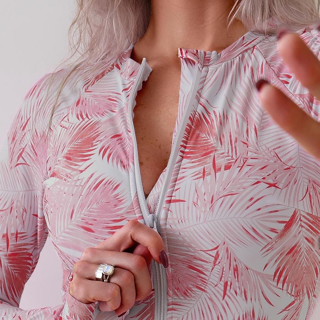 Costume da Bagno da Surf a Manica Lunga con Zip e Protezione Solare - Costume da Bagno Donna Europeo e Americano