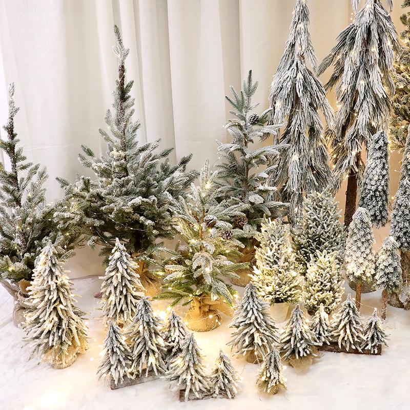 For Christmas Tree Mini Pine Tree With Wood Base DIY Home Table Top Decor Christmas Artificial Frosted Sisal Small Trees Party D