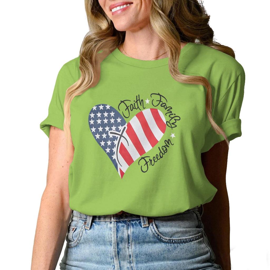 Womens Unisexs Faith Family Freedom T Shirts Fashion Vintage American Flag Heart Graphic Tee Casual Summer Short Sleeve Tops