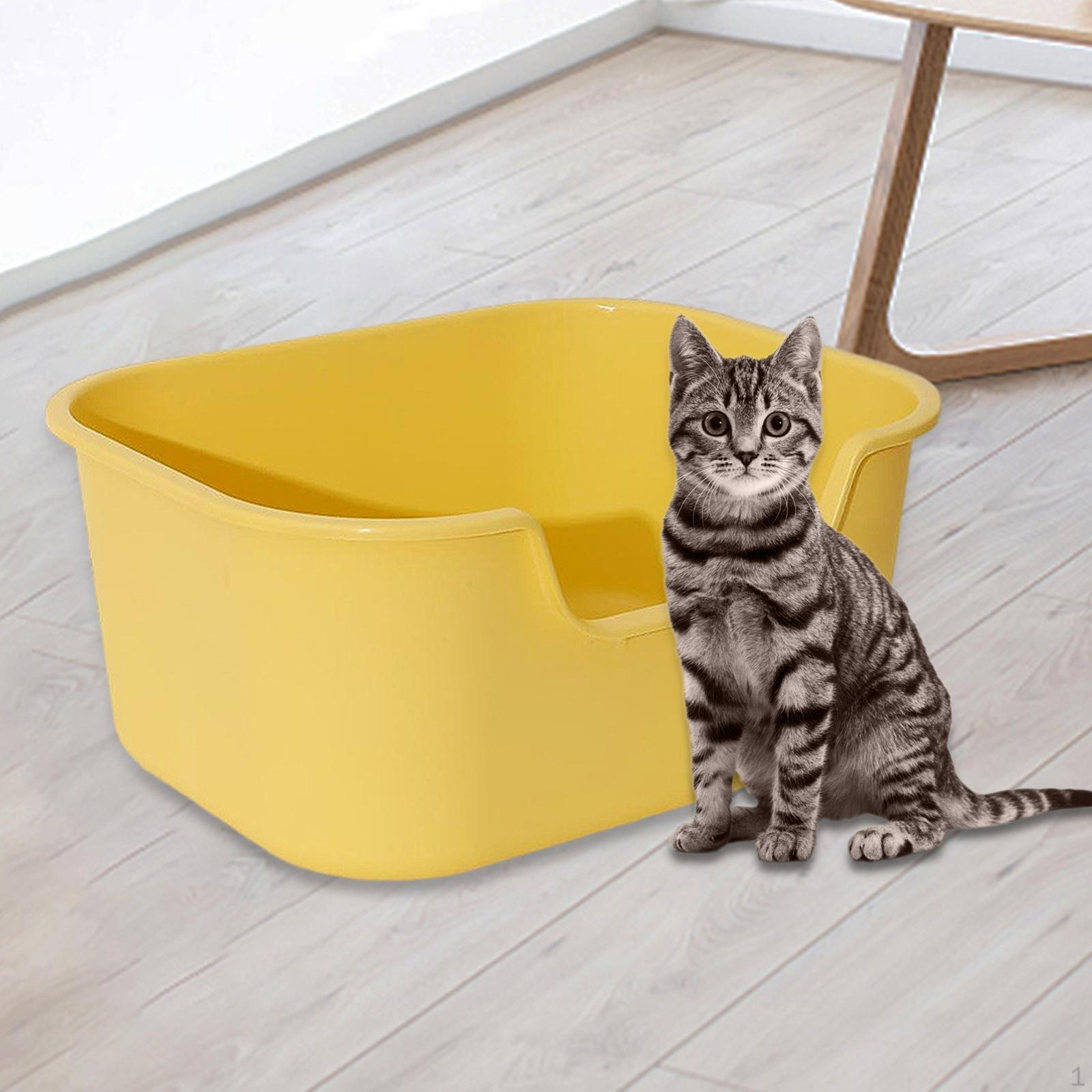 

Лоток для кошачьего туалета с открытым верхом, лоток для домашних животных с прочным антипригарным покрытием с высокой стороны, поддон для котенка жёлтый