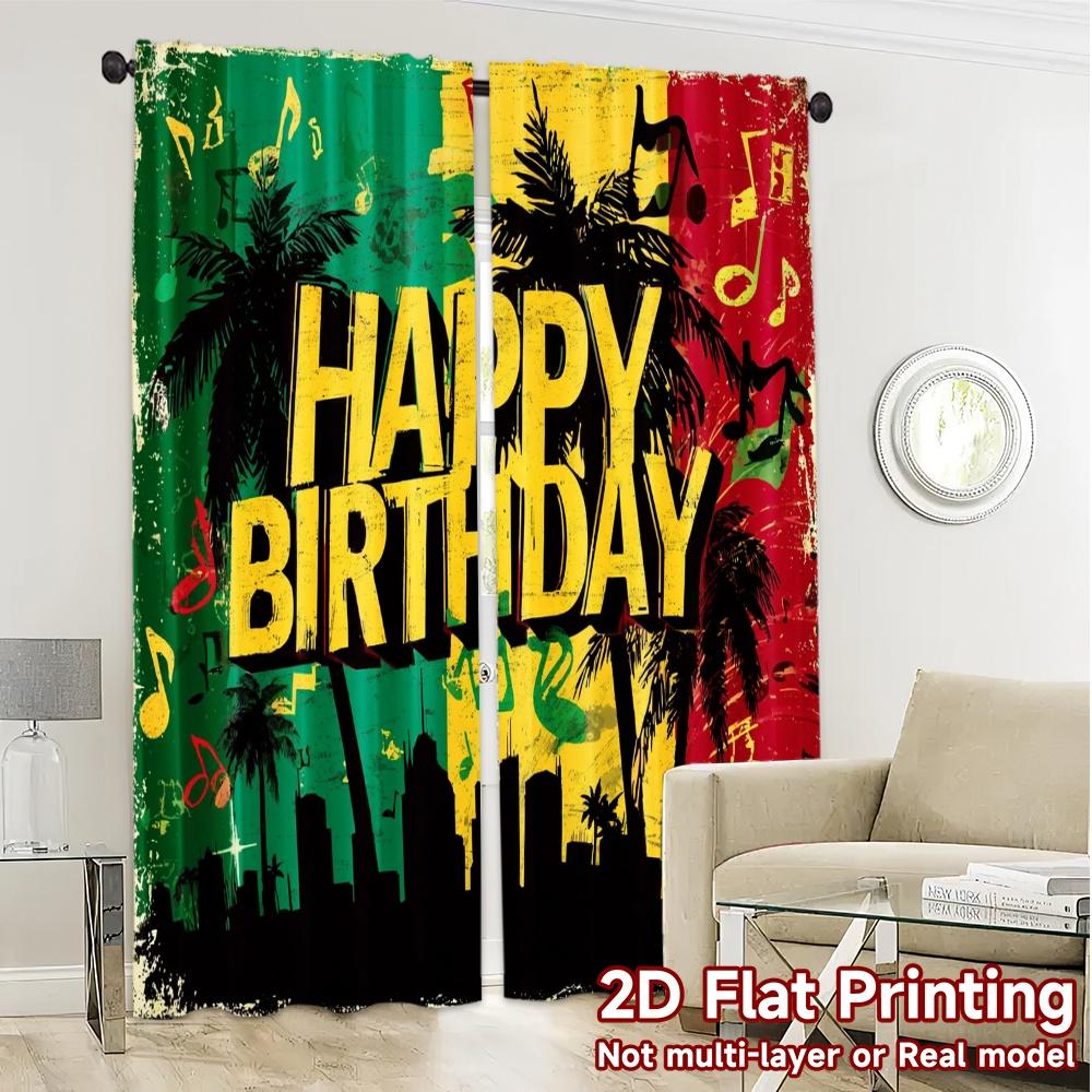 2pcs   2D FLAT PRINTING Curtains (Without Rod) Tropical Birthday(1) Modern Curtain Fabric Yarn Curtains Decorations Outdoor